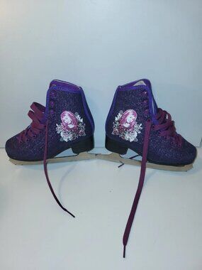 Miley Cyrus Hanna Montana Ice Skates Purple Sparkle Figure Skates Girls Size 1